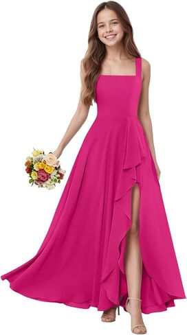 Square Neck Junior Bridesmaid Dress Chiffon Flower Girl Dress Spaghetti Strap Girls Formal Dresses for Wedding Party in Saudi Arabia