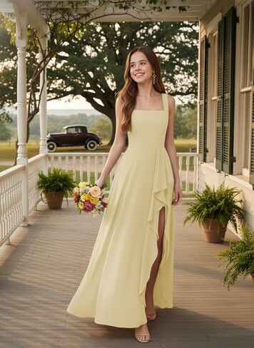 Square Neck Junior Bridesmaid Dress Chiffon Flower Girl Dress Spaghetti Strap Girls Formal Dresses for Wedding Party in Saudi Arabia