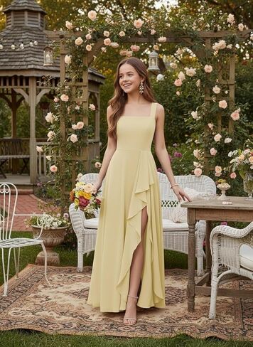 Square Neck Junior Bridesmaid Dress Chiffon Flower Girl Dress Spaghetti Strap Girls Formal Dresses for Wedding Party in Saudi Arabia