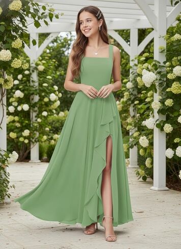Square Neck Junior Bridesmaid Dress Chiffon Flower Girl Dress Spaghetti Strap Girls Formal Dresses for Wedding Party in Saudi Arabia