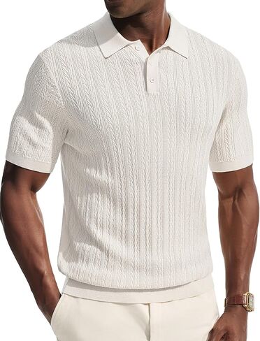 PJ PAUL JONES Mens Short Sleeve Knit Polo Shirts Casual Textured Polo Lightweight Stretch Golf Shirts Summer Beach Shirt in Saudi Arabia