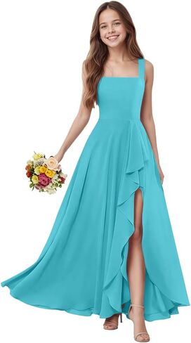 Square Neck Junior Bridesmaid Dress Chiffon Flower Girl Dress Spaghetti Strap Girls Formal Dresses for Wedding Party in Saudi Arabia