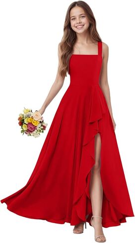 Square Neck Junior Bridesmaid Dress Chiffon Flower Girl Dress Spaghetti Strap Girls Formal Dresses for Wedding Party in Saudi Arabia