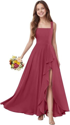 Square Neck Junior Bridesmaid Dress Chiffon Flower Girl Dress Spaghetti Strap Girls Formal Dresses for Wedding Party in Saudi Arabia