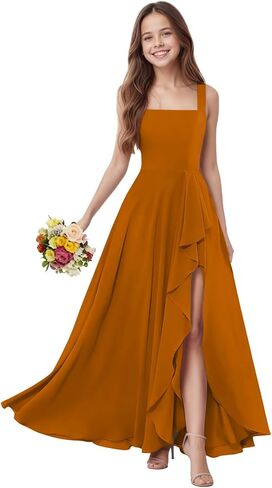 Square Neck Junior Bridesmaid Dress Chiffon Flower Girl Dress Spaghetti Strap Girls Formal Dresses for Wedding Party in Saudi Arabia