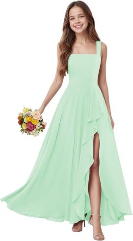Square Neck Junior Bridesmaid Dress Chiffon Flower Girl Dress Spaghetti Strap Girls Formal Dresses for Wedding Party in Saudi Arabia