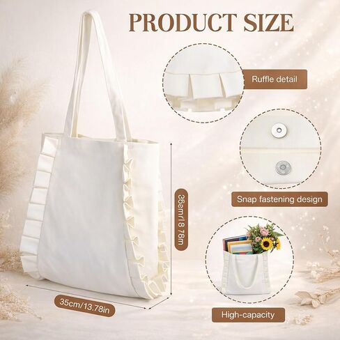 Sadnyy Ruffle Tote Bag Big Capacity Shoulder Bag Travel Tote Handbag for Women Cloth Handbag for Gift Party Favor Shopping(White,Solid Color) in Saudi Arabia