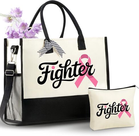 InnoBeta Breast Cancer Gifts for Woman, Tote Bag with Top Zipper Closure and Shoulder Strap, Perfect Gifts for Breast Cancer Survivors after Surgery, on Birthday, Thanksgiving, Christmas in Saudi Arabia