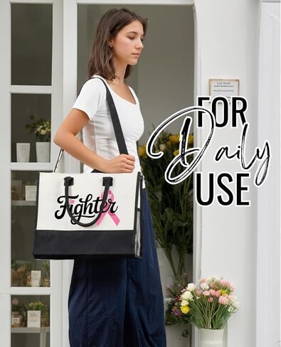 InnoBeta Breast Cancer Gifts for Woman, Tote Bag with Top Zipper Closure and Shoulder Strap, Perfect Gifts for Breast Cancer Survivors after Surgery, on Birthday, Thanksgiving, Christmas in Saudi Arabia