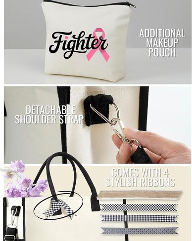 InnoBeta Breast Cancer Gifts for Woman, Tote Bag with Top Zipper Closure and Shoulder Strap, Perfect Gifts for Breast Cancer Survivors after Surgery, on Birthday, Thanksgiving, Christmas in Saudi Arabia