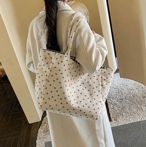 Women's Corduroy Tote Bag - Large Capacity Shoulder Handbag for Everyday Commuting & Casual Use in Saudi Arabia