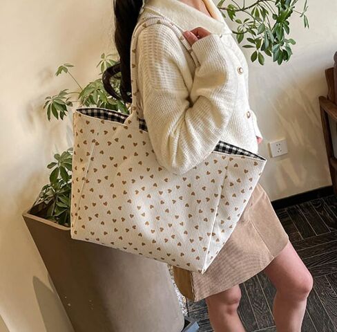 Women's Corduroy Tote Bag - Large Capacity Shoulder Handbag for Everyday Commuting & Casual Use in Saudi Arabia