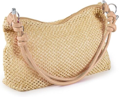 Woven Straw Tote Bag, No Lining, PU Rope Handles, Summer Beach Hobo Shoulder Handbag in Saudi Arabia
