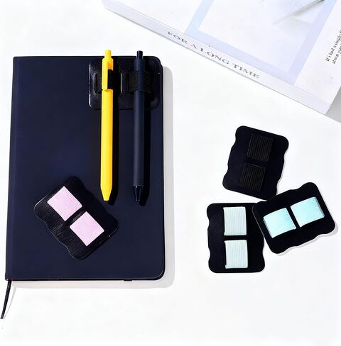 Self-Adhesive Pen Holder for Notebook, 4 Pcs Double Elastic Loops Pen Organizer Clip for Journal, Planner, Clipboard Pastel Colors (Pink, Black, Blue, Dark Blue), Reusable & Strong Grip in Saudi Arabia