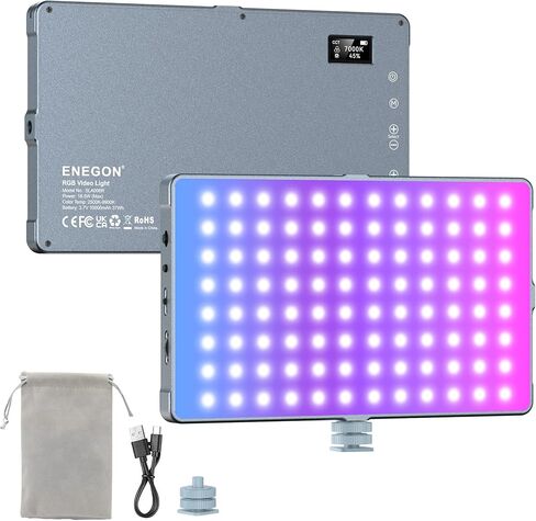 مصباح فيديو LED ثنائي اللون قابل لإعادة الشحن بقدرة 4000 مللي أمبير في الساعة من ENEGON مع لوحة صغيرة لكاميرات DSLR الاحترافية | إضاءة صور فيديو عمر بطارية طويل | يناسب آيفون سوني كانون نيكون فوجي باناسونيك in Kuwait