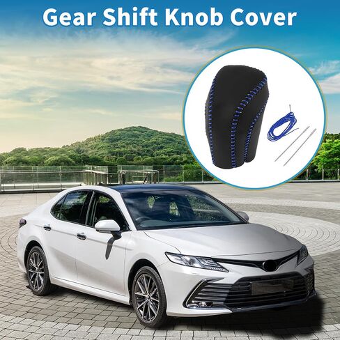 Anti-Slip Gear Shift Knob Cover Car Stick Shifting Handle Protector for Toyota Camry 2018-2024 Black Blue Faux Leather in Saudi Arabia