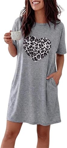 CHICME Nightgowns for Women Short Sleeve Sleep Shirts Casual Loose Printed Sleep Dress Soft Sleepwear with Pockets in Kuwait