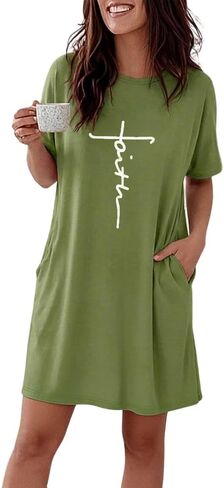 CHICME Nightgowns for Women Short Sleeve Sleep Shirts Casual Loose Printed Sleep Dress Soft Sleepwear with Pockets in Saudi Arabia