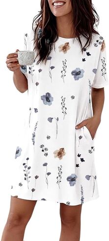 CHICME Nightgowns for Women Short Sleeve Sleep Shirts Casual Loose Printed Sleep Dress Soft Sleepwear with Pockets in Saudi Arabia