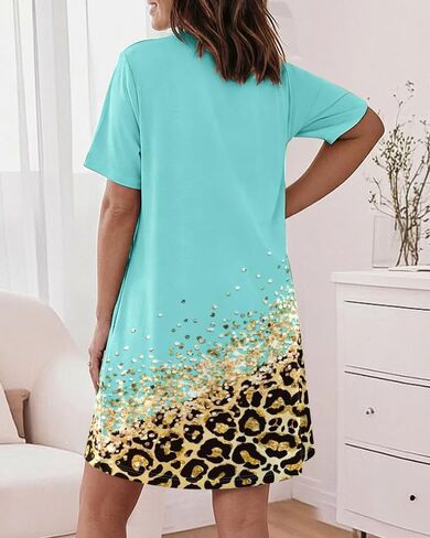 CHICME Nightgowns for Women Short Sleeve Sleep Shirts Casual Loose Printed Sleep Dress Soft Sleepwear with Pockets in Saudi Arabia