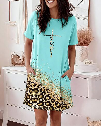 CHICME Nightgowns for Women Short Sleeve Sleep Shirts Casual Loose Printed Sleep Dress Soft Sleepwear with Pockets in Saudi Arabia