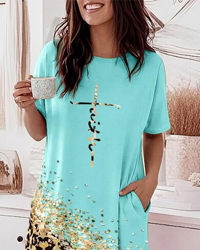 CHICME Nightgowns for Women Short Sleeve Sleep Shirts Casual Loose Printed Sleep Dress Soft Sleepwear with Pockets in Saudi Arabia