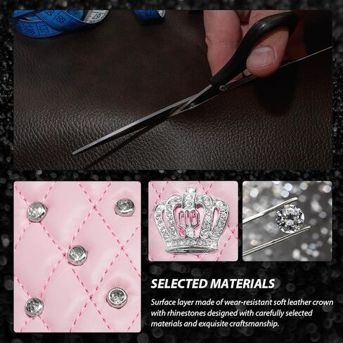 6PCS Bling Car Accessories Set, Sparkly Steering Wheel Protector w/Seatbelt Gearshift Handbrake Cover & Start Button Ring, Soft Leather Car Accessories Decorative Full Set (Pink) in Saudi Arabia