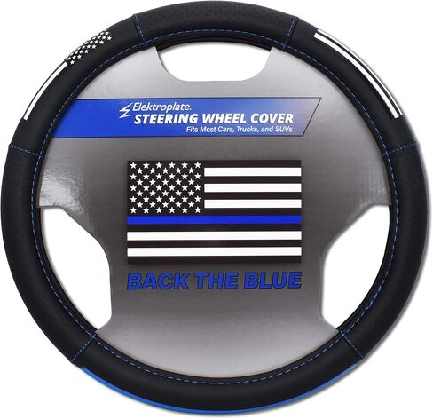 Elektroplate Police Thin Blue Line USA Flag Premium Steering Wheel Cover - Medium Size - Fits Mid-Size SUVs and Trucks with Diameter 14.7" to 15.4" in Saudi Arabia