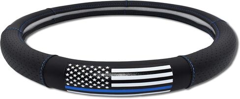 Elektroplate Police Thin Blue Line USA Flag Premium Steering Wheel Cover - Medium Size - Fits Mid-Size SUVs and Trucks with Diameter 14.7" to 15.4" in Saudi Arabia