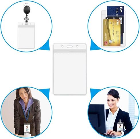 Badge Holder Vertical ID Card Holder Waterproof Zip Plastic Name Badge Holders Clear Name Tag Protector for Nurses, Office and School, Teacher, Lanyard, Travel (25, Vertical 3x4) in Saudi Arabia