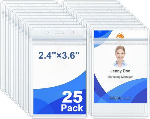 حامل شارة عمودي حامل بطاقة الهوية مقاوم للماء بسحاب بلاستيكي حامل شارة اسم واضح حامي بطاقة الاسم للممرضات والمكتب والمدرسة والمعلم والحبل والسفر (25، عمودي 3x4) in Kuwait