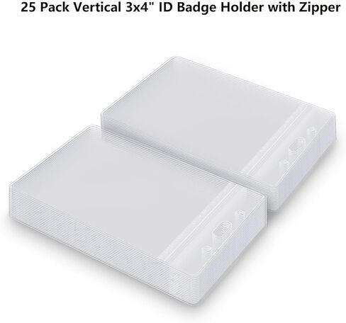 Badge Holder Vertical ID Card Holder Waterproof Zip Plastic Name Badge Holders Clear Name Tag Protector for Nurses, Office and School, Teacher, Lanyard, Travel (25, Vertical 3x4) in Saudi Arabia