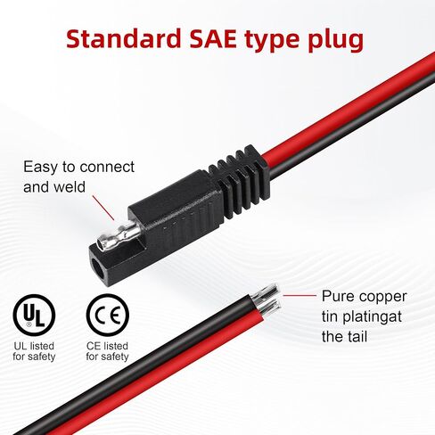 SAE Connector Extension Cable 2 Pack - 14AWG 2 Pin Quick Disconnect Wire with Battery Extension Plug for Solar Panel, Motorcycle, RV (30cm/1FT) in Kuwait