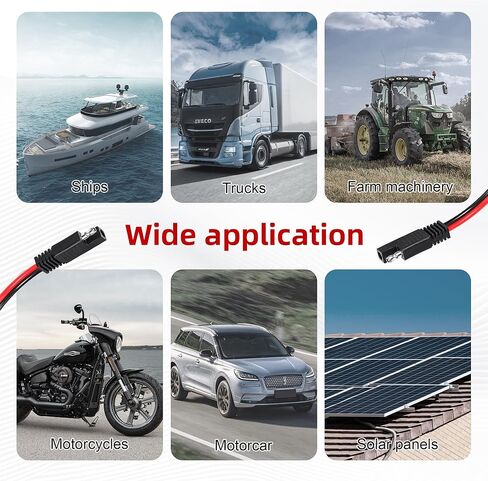 SAE Connector Extension Cable 2 Pack - 14AWG 2 Pin Quick Disconnect Wire with Battery Extension Plug for Solar Panel, Motorcycle, RV (30cm/1FT) in Kuwait