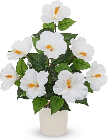 Briful Artificial Hibiscus Flowers in Pot, 14.5’’ Faux Hibiscus Plant, Spring Summer Flowers for Home Decor, Farmhouse Table Decor & Coffee Table Decor, Indoor Potted Fake Flower, Yellow in Saudi Arabia