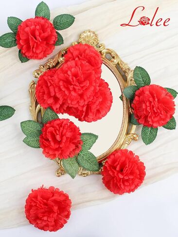 108 قطعة من زهور رأس القرنفل مع جذع من LELEE - زهور القرنفل الاصطناعية الحمراء السائبة - زهرة القرنفل الحريرية المزيفة لباقة الزفاف DIY قطع مركزية لحفلات التخرج وطاولات حفلات التخرج ديكور تذكاري in Saudi Arabia