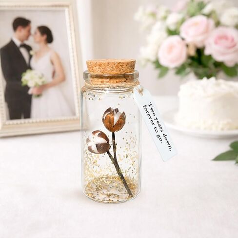 هدايا قطنية للذكرى السنوية الثانية، في زجاجة زجاجية صغيرة، مع بطاقة - مرور عامين، إلى الأبد، تذكار للذكرى السنوية الثانية لزوجها in Kuwait