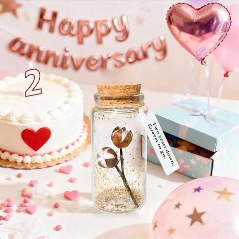 هدايا قطنية للذكرى السنوية الثانية، في زجاجة زجاجية صغيرة، مع بطاقة - مرور عامين، إلى الأبد، تذكار للذكرى السنوية الثانية لزوجها in Kuwait