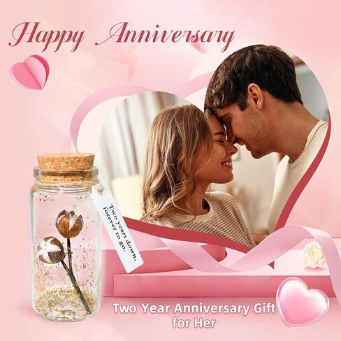 هدايا قطنية للذكرى السنوية الثانية، في زجاجة زجاجية صغيرة، مع بطاقة - مرور عامين، إلى الأبد، تذكار للذكرى السنوية الثانية لزوجها in Kuwait