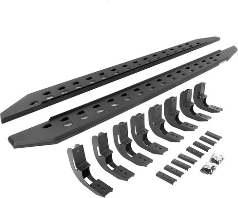 Go Rhino RB20 Slim Running Boards & Brackets | Galvanized Steel, Textured Black | 69404887SPC | Fits 2019-2025 Chevrolet Silverado & GMC Sierra Crew Cab (See Description) in Saudi Arabia