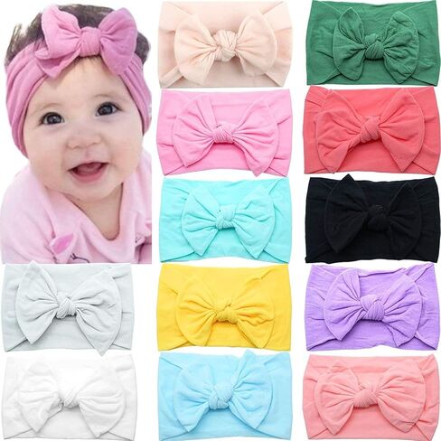 CÉLLOT Super Stretchy Soft Knot Headbands with Hair Bows Head Wrap Hair Accessories For Newborn Baby Girls Infant Toddlers Kids in Kuwait