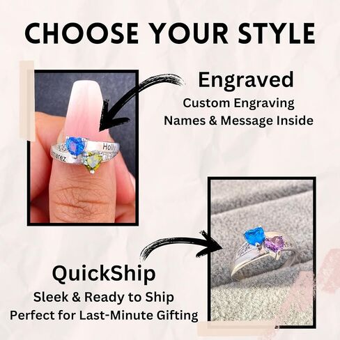 خاتم الأم من مجوهرات PaulaMax مع 2 حجر ميلاد للنساء من الفضة الإسترليني 925، خاتم جوهرة مخصص مخصص لها مع 2 حجر قلب، مقاسات 5-12 in Kuwait