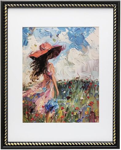 إطار صورة مقاس 11 × 14 ذهبي، حواف مطرزة أنيقة، خشب صلب مع زجاج حقيقي، عرض صور مقاس 11 × 14 مطفية حتى 8 × 10، سطح مكتب رأسي وأفقي أو تعليق على الحائط in Kuwait