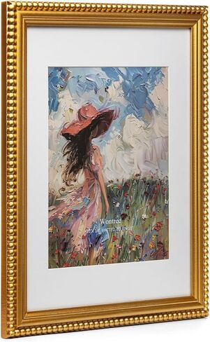 إطار صورة مقاس 11 × 14 ذهبي، حواف مطرزة أنيقة، خشب صلب مع زجاج حقيقي، عرض صور مقاس 11 × 14 مطفية حتى 8 × 10، سطح مكتب رأسي وأفقي أو تعليق على الحائط in Kuwait