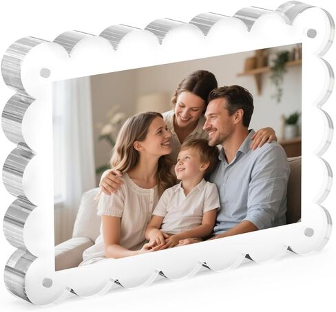 3 Pack Acrylic Magnetic Frames Transparent Photo Frame, Double-Sided Magnetic, 4x6 Inch 10mm+10mm Thick Block, Shell Shaped, Clear Picture Frame, Wave Border Independent Desktop Display, Fashionable And Suitable For Furniture/Office Decoration (4x6,Clear  in Saudi Arabia