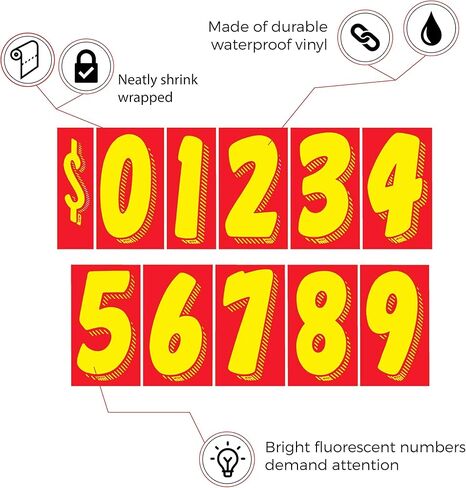 EZ Line Vinyl Decals for Cars Red and Yellow Large Number Stickers Windshield Numbers Dealer Supplies EZ136 (Number 0) in Kuwait