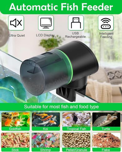 Automatic Fish Feeder for Aquarium - Rechargeable Fish Food Auto Dispenser Vacation Turtle Feeder with USB Charger Cable，LCD Screen, Customized Schedule in Kuwait