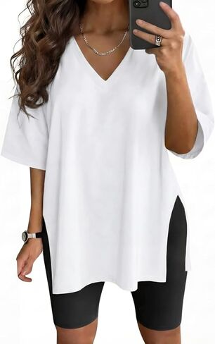 VNIRA Cotton Plus Size T Shirt for Women V Neck Summer Casual Top in Saudi Arabia