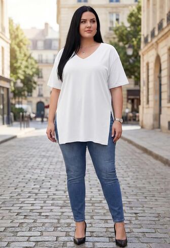 VNIRA Cotton Plus Size T Shirt for Women V Neck Summer Casual Top in Saudi Arabia