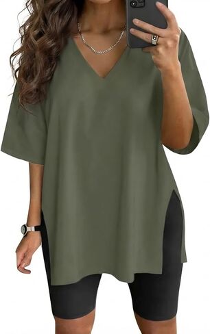 VNIRA Cotton Plus Size T Shirt for Women V Neck Summer Casual Top in Saudi Arabia